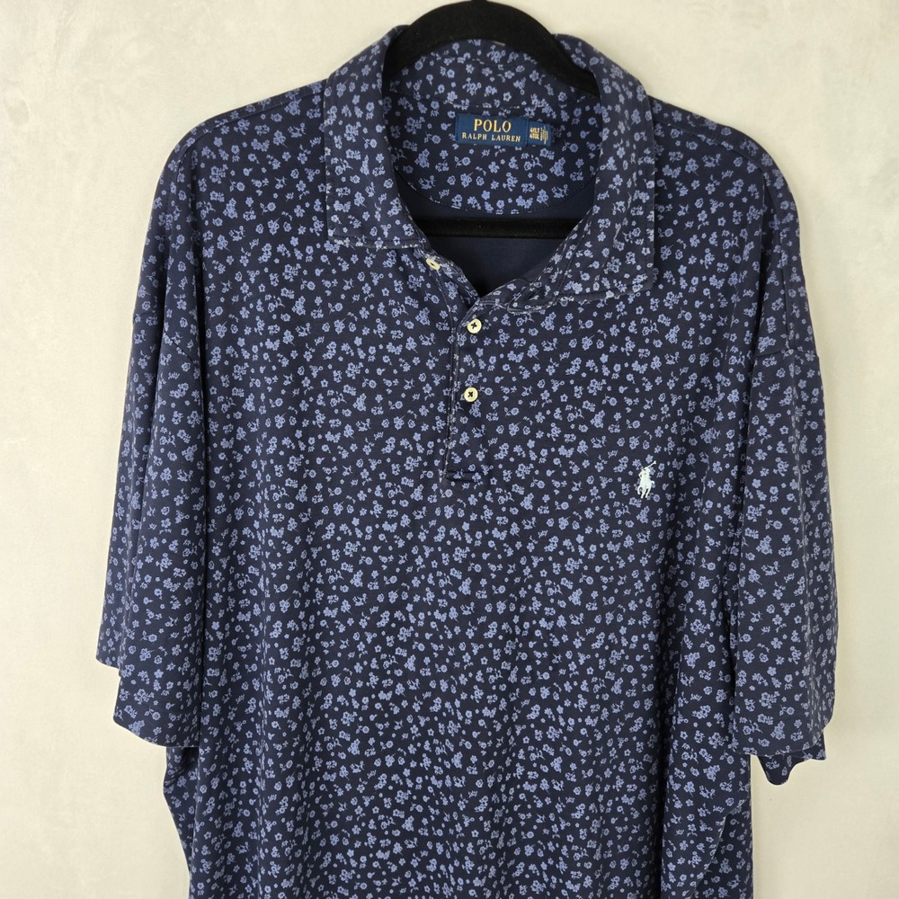 Polo Ralph Lauren Mens 4XLT Navy Blue Floral AOP Cotton Short Sleeve Polo Shirt